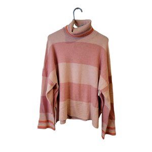 J. Crew Size XL NWT Women's Sweater Striped Pink Alpaca Blend Wool Turtleneck